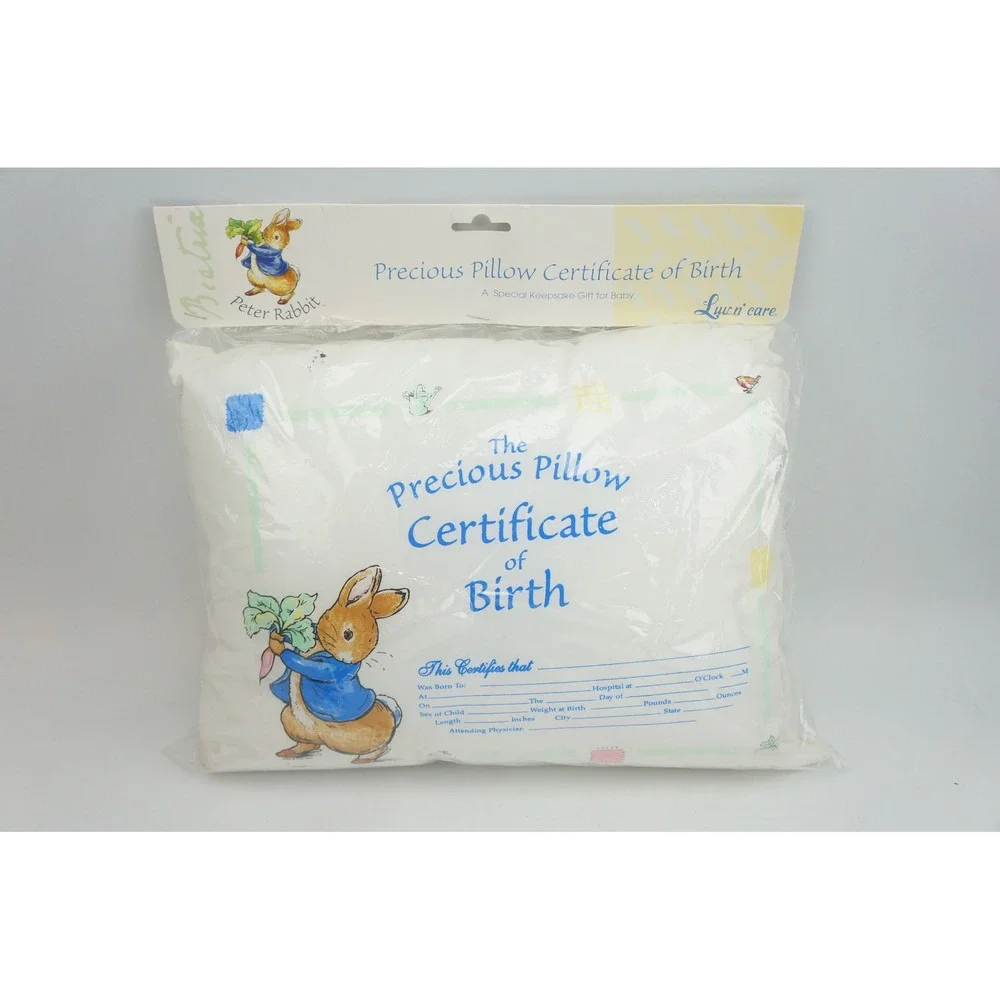 Peter Rabbit Birth Certificate Pillow 11x15 Precious Luv n care Keepsake New